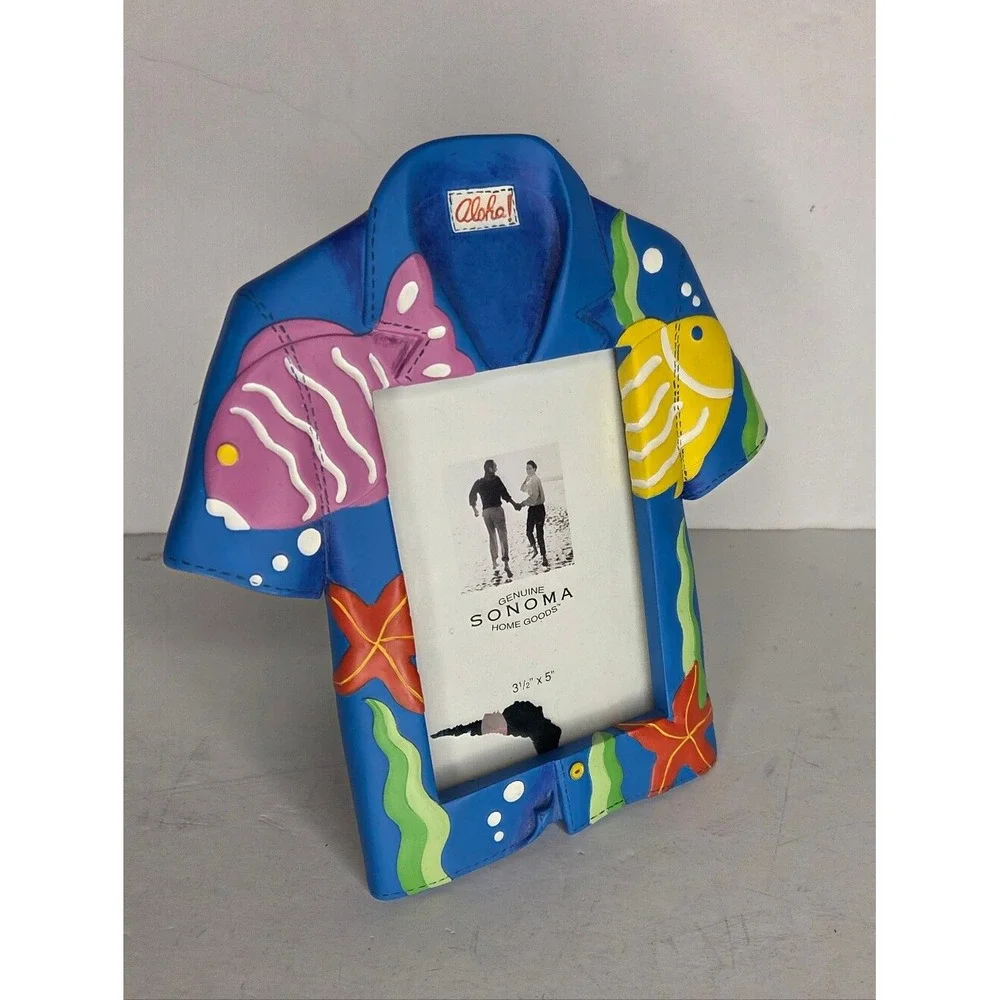 Sonoma Aloha Blue Hawaiian Shirt Picture Photo Frame Tropical Fish Design Beach‎